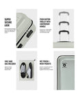 Light gray trolley suitcase with mesh pocket and wet pouch compartments