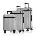 Three-piece hard-shell polycarbonate trolley set, grey, black handles, 8 wheels