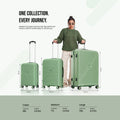 8-wheel polypropylene hard-shell suitcase set: cabin, medium, large, green