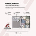 Red 8-wheel cabin spinner suitcase open, showing grey interior compartments