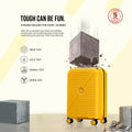 Yellow 8-wheel cabin spinner suitcase with durable hard shell and wheels