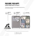 Black large polypropylene suitcase interior with mesh pockets and zippered sections.