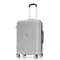 Medium hard-shell rolling suitcase, light grey with telescopic handle and four wheels