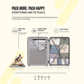 Open medium hard-shell suitcase interior with zip compartments and packing dividers