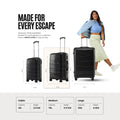 Set of black check-in trolleys with telescopic handles, including a medium size
