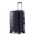 Blue medium check-in trolley with telescopic handle, front panels, and 8 wheels