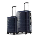 Polypropylene trolley set of 2 with dark blue shells, telescopic handles, 8 wheels