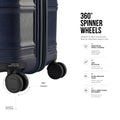 Navy polypropylene trolley with 360 spinner wheels and smooth 8-wheel base