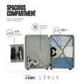 Light grey polypropylene trolley set open with shoe bag, utility pockets, and elastic garment straps