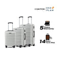 Set of 3 polypropylene trolley suitcases, light grey, upright with spinner wheels