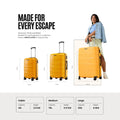 Set of three rolling suitcases in orange tones with telescopic handles