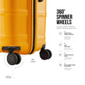 Yellow polypropylene spinner trolley wheel set with 360° rotating wheels
