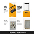 Yellow polypropylene trolley suitcase with push-button handle and secure top lock