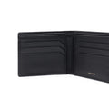 Black bi-fold leather wallet interior showing card slots and side seams.