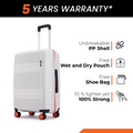 HRX Helium check-in suitcase with red-trim zipper, side handle and black base accents