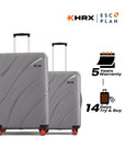 Hard-shell luggage set of 2, grey suitcases with telescopic handles and red wheels