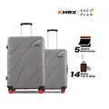 Hard-shell luggage set of 2, grey suitcases with telescopic handles and red wheels
