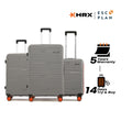 Set of 3 hard-shell luggage spinners, light grey, with telescopic handles and orange wheels