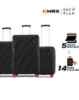Black hard-shell luggage set of 3 with telescopic handles and 8-wheel spinners