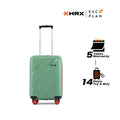 Green cabin suitcase with telescopic handle and red wheels