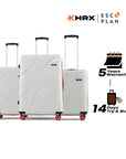 White hard-shell luggage set of 3 with telescopic handles and red-accent wheels