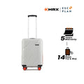 Light grey cabin suitcase with telescopic handle and red wheels