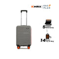 Small cabin suitcase, grey ribbed shell, 8 wheels, telescopic handle, 56 cm