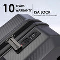Hard-shell trolley luggage side with built-in TSA lock panel and combination dial keypad.