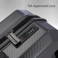 Hard-shell polycarbonate trolley suitcase with TSA-approved lock on side panel