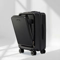 Black laptop cabin trolley with expandable side panel open and four spinner wheels