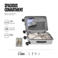 Open light gray polycarbonate cabin trolley with spacious compartment and interior organizers.