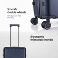 Navy hard-shell luggage with smooth double wheels and ergonomic telescopic handle