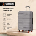 Large check-in suitcase, grey hard-shell with telescopic handle and 8 spinner wheels