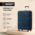 Large check-in suitcase, navy hard-shell with side handle and 8 spinner wheels