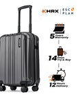 Cabin suitcase with extended handle, black hard-shell and four spinner wheels