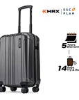Small cabin suitcase with telescopic handle, dark charcoal hard shell and side latch, 8-wheel design