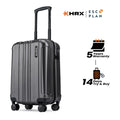 Small cabin suitcase with telescopic handle, dark charcoal hard shell and side latch, 8-wheel design