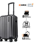 Cabin suitcase with extended handle, charcoal hard-shell and four spinner wheels