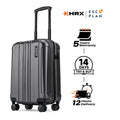 Cabin suitcase with extended handle, charcoal hard-shell and four spinner wheels