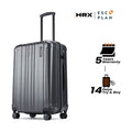 Charcoal grey hard-shell check-in suitcase with telescopic handle and 8 wheels