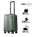 Cabin suitcase with extended handle, dark green hard-shell and four spinner wheels