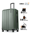Large check-in suitcase, dark green ribbed shell, with side handle and 8 spinner wheels