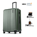 Large check-in suitcase, dark green ridged shell with telescopic handle and 8 wheels