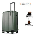 Dark green hard-shell suitcase with telescopic handle and 8-wheel base