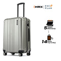 Silver hard-shell suitcase with telescopic handle and 8-wheel bottom, side zipper
