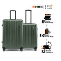 HRX luggage set of 2 hard shell suitcases, dark green, with 8 spinner wheels.