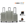 Hard-shell luggage set: silver three-piece suitcases with telescopic handles and wheels