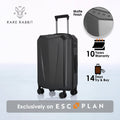 Black hard-shell trolley suitcase with telescopic handle, corner wheels, matte finish