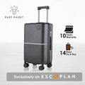Hard-shell polycarbonate trolley suitcase with telescopic handle and wheels, dark finish