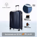 Hard-shell trolley luggage, gloss finish in dark blue, with handle and spinner wheels